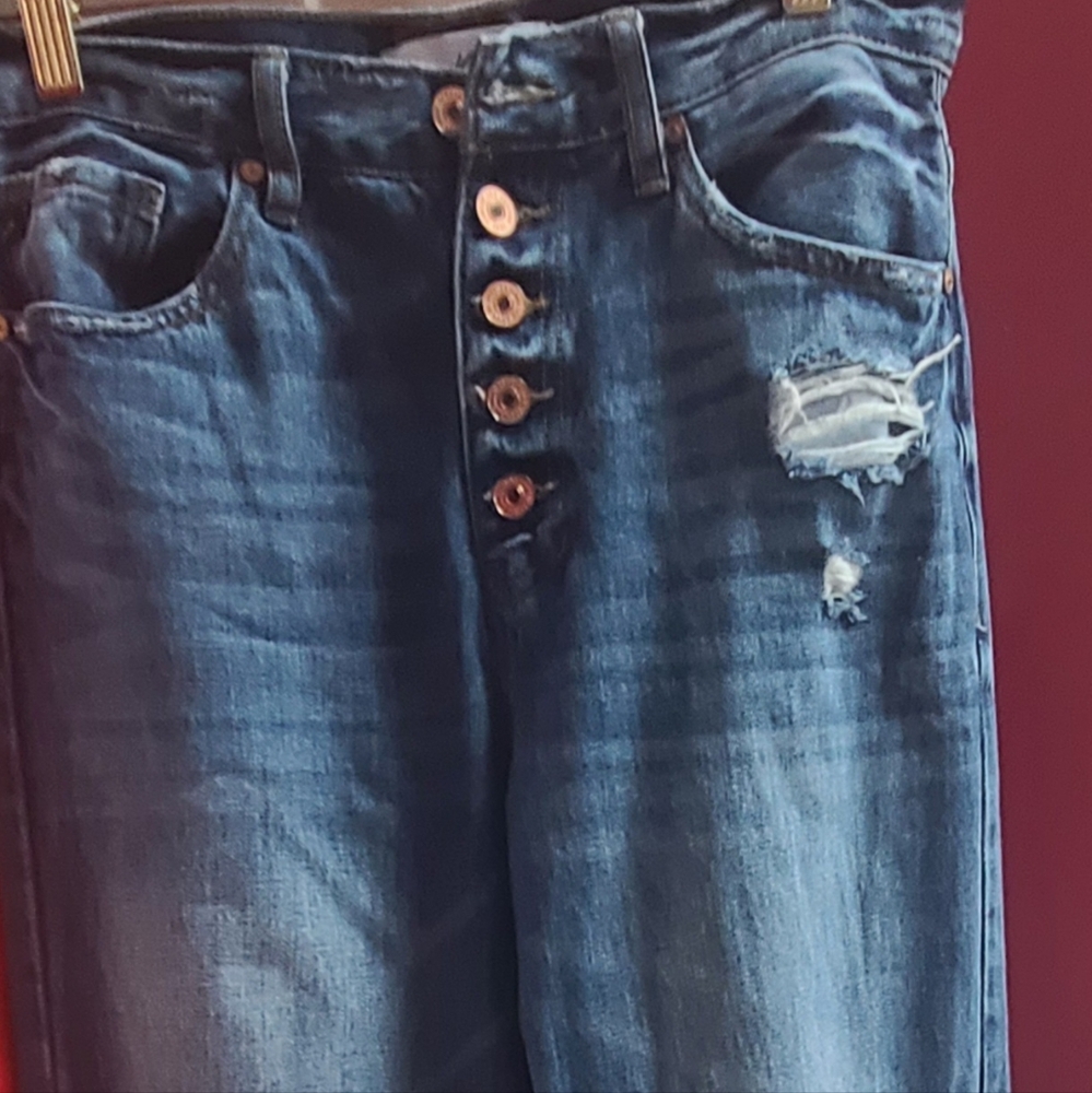 KanCan Blue Straight Leg Jeans with Distressed Details